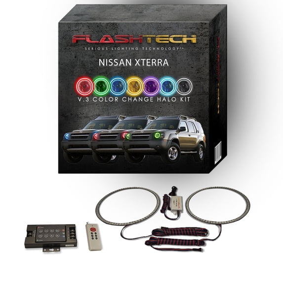 Flashtech RGB Multi Color LED Halo kit with RF Remote for 02-04 Nissan Xterra Headlights
