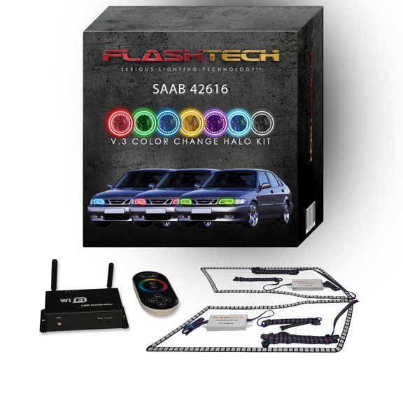 Flashtech RGB Multi Color LED Halo kit with Wifi App for 99-03 Saab 9/3/2016 Headlights