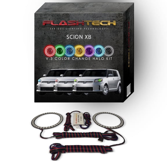 Flashtech LED RGB Multi Color Halo Ring Headlight Kit for Scion xB 11-15 V.3 Fusion Color Change
