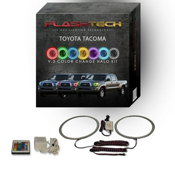 Flashtech RGB Angel Eye LED Halo kit with IR Remote for 2005-2011 Toyota Tacoma Headlights