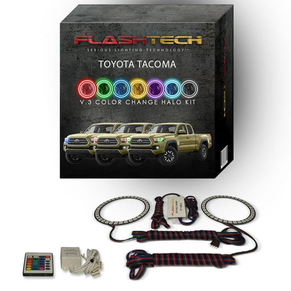 Flashtech RGB Angel Eye LED Halo kit with IR Remote for 2016-2018 Toyota Tacoma Headlights