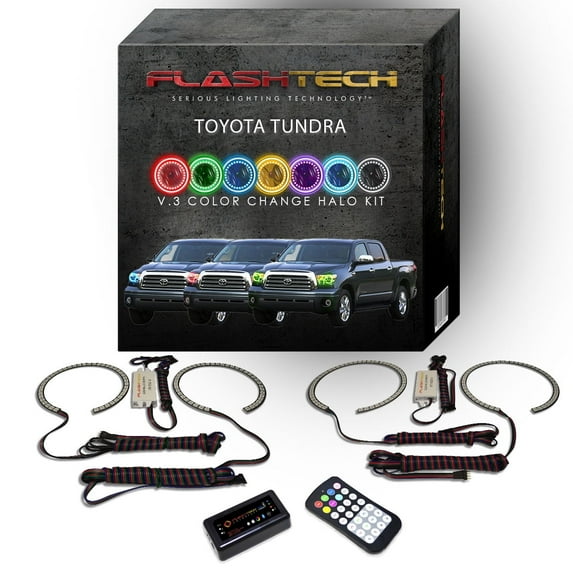 Flashtech RGB Multi Color Bluetooth LED Halo kit for 2007-2012 Toyota Tundra Headlights