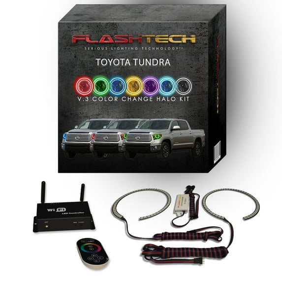 Flashtech RGB Multi Color LED Halo kit with Wifi App for 14-16 Toyota Tundra Headlights