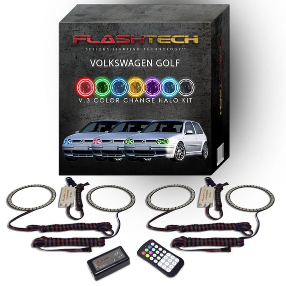Flashtech RGB Angel Eye LED Halo kit with RF Remote for 99-06 Volkswagen Golf Headlights