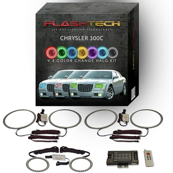 Flashtech RGB Multi Color LED Halo kit w/ RF for 05-10 Chrysler 300 Headlight & Fog Lights