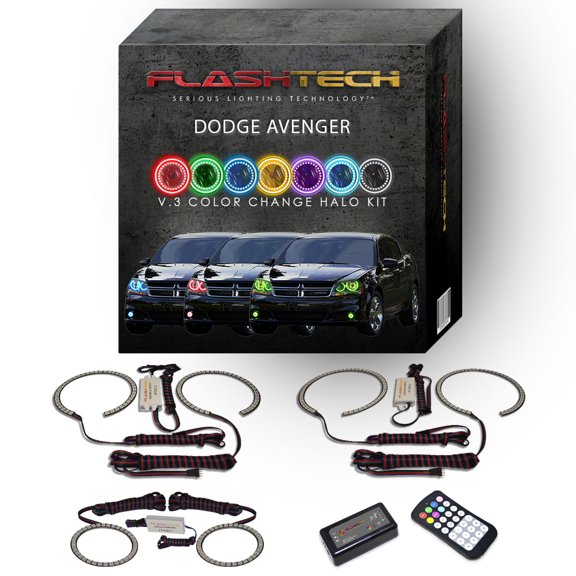 Flashtech RGB LED Halo kit & RF Remote for 2008-2010 Dodge Avenger Headlight & Fog Lights