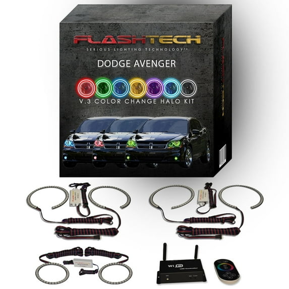 Flashtech RGB Multi Color Halo kit w/ Wifi for 08-10 Dodge Avenger Headlight & Fog Lights