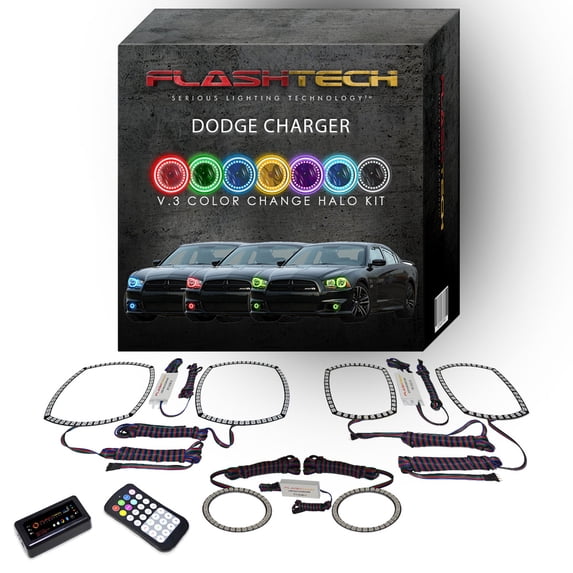 Flashtech RGB LED Halo kit & Bluetooth app for 11-14 Dodge Charger Headlight & Fog Lights