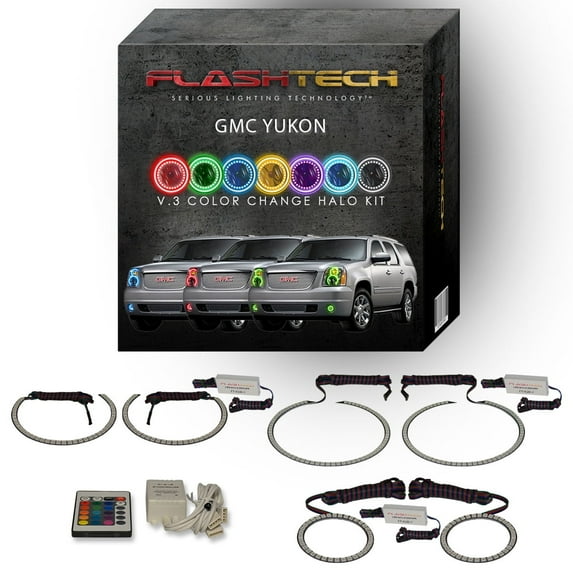 Flashtech RGB Angel Eye Halo kit & IR Remote for 07-13 GMC Yukon Headlight & Fog Lights