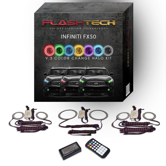 Flashtech RGB LED Halo kit & RF Remote for 2009-2012 Infiniti FX50 Headlight & Fog Lights