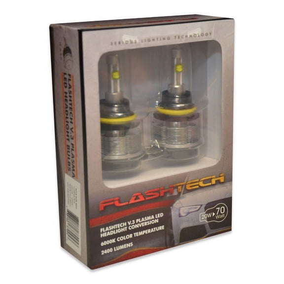 Flashtech Plasma LED Headlight Replacement Bulb 20W 3000LM per bulb - 6000K Cool White, Low Beam High Beam: 9007