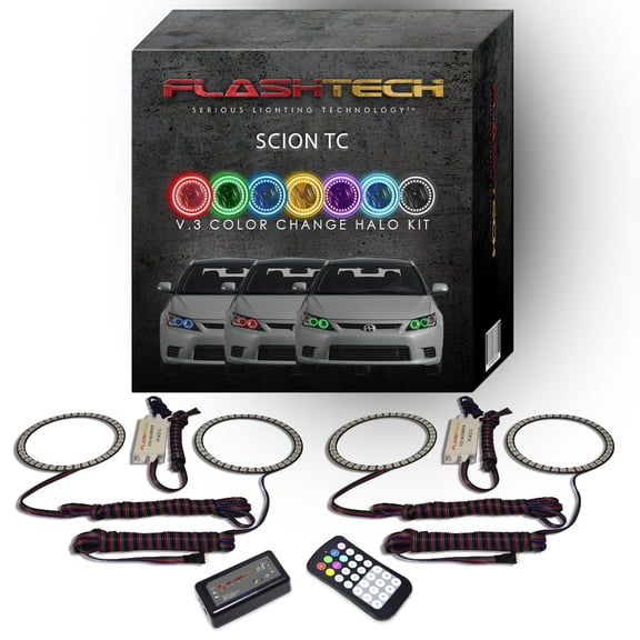 Flashtech RGB Angel Eye LED Halo Ring kit with RF Remote for 2011-2013 Scion TC Headlights