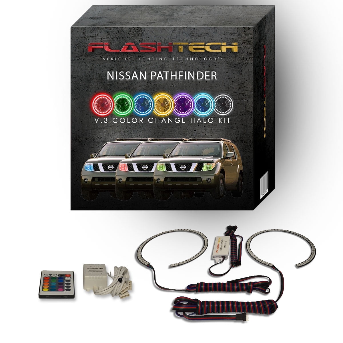 Pathfinder Led Kit Flashtech RGB Angel Eye LED Halo kit with IR Remote for 05-12 Nissan ...