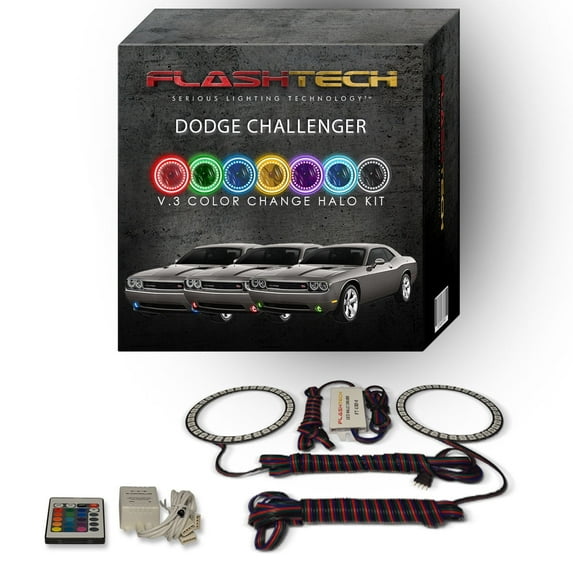 Flashtech RGB Angel Eye LED Halo kit with IR Remote for 08-13 Dodge Challenger Fog Lights