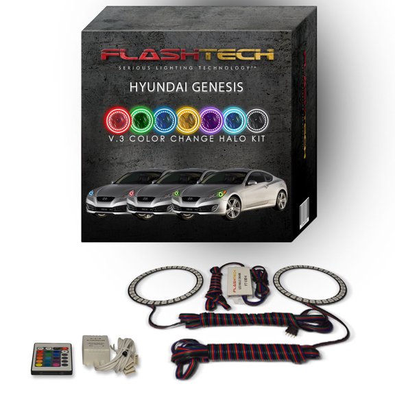 Flashtech RGB Angel Eye LED Halo kit with IR Remote for 10-12 Hyundai Genesis Headlights