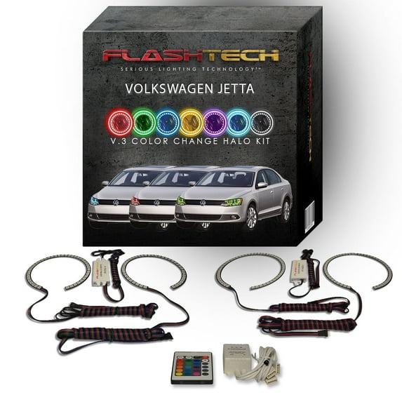 Flashtech RGB Angel Eye LED Halo kit with IR Remote for 11-16 Volkswagen Jetta Headlights