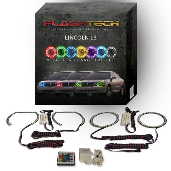 Flashtech RGB Angel Eye LED Halo kit with IR Remote for 2000-2002 Lincoln LS Headlights