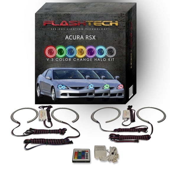 Flashtech RGB Angel Eye LED Halo kit with IR Remote for 2002-2004 Acura RSX Headlights
