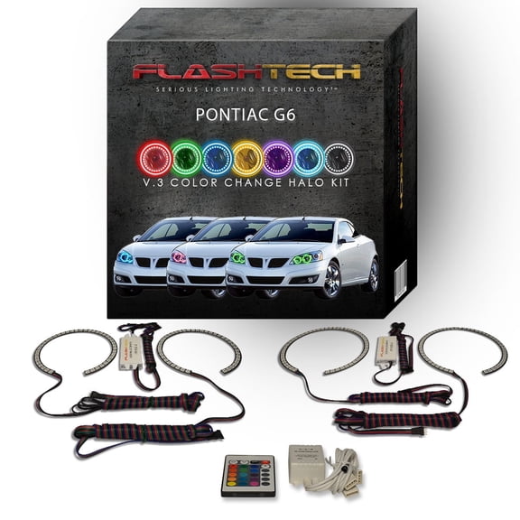 Flashtech RGB Angel Eye LED Halo kit with IR Remote for 2005-2010 Pontiac G6 Headlights