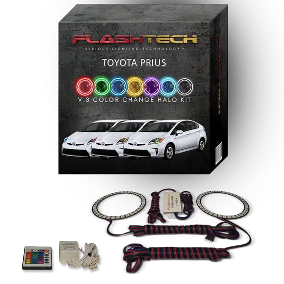 Flashtech RGB Angel Eye LED Halo kit with IR Remote for 2010-2015 Toyota Prius Headlights