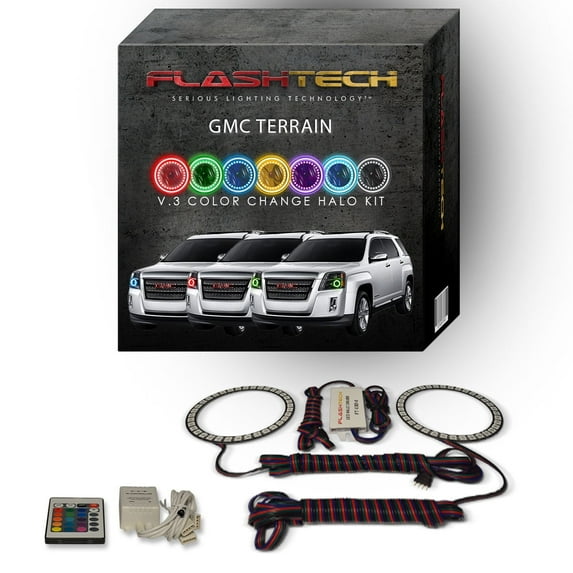 Flashtech RGB Angel Eye LED Halo kit with IR Remote for 2010-2016 GMC Terrain Headlights