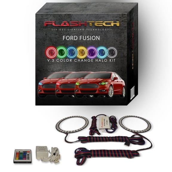 Flashtech RGB Angel Eye LED Halo kit with IR Remote for 2013-2016 Ford Fusion Headlights