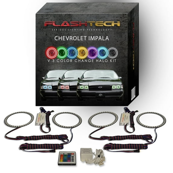 Flashtech RGB Angel Eye LED Halo kit with IR Remote for 91-96 Chevrolet Impala Headlights