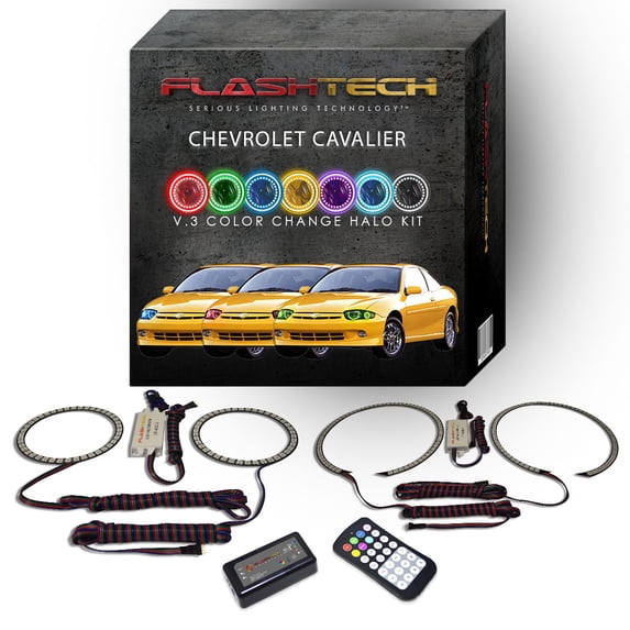 Flashtech RGB Angel Eye LED Halo kit with RF Remote for 03-05 Chevy Cavalier Headlights