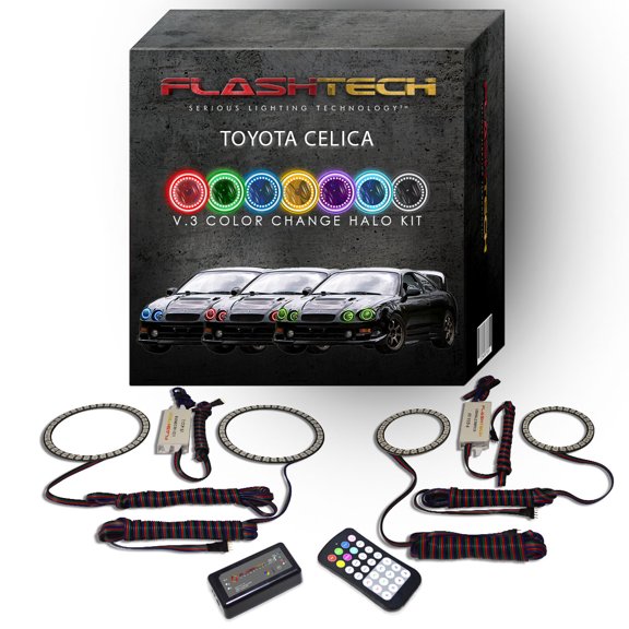 Flashtech RGB Angel Eye LED Halo kit with RF Remote for 1994-1999 Toyota Celica Headlights