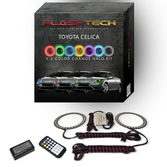 Flashtech RGB Angel Eye LED Halo kit with RF Remote for 2000-2005 Toyota Celica Headlights