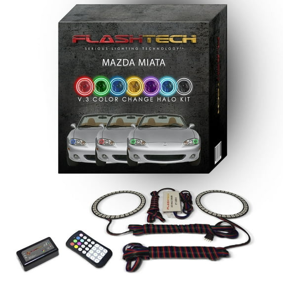 Flashtech RGB Angel Eye LED Halo kit with RF Remote for 2001-2005 Mazda Miata Headlights