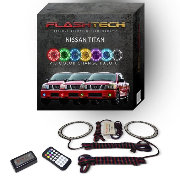 Flashtech RGB Angel Eye LED Halo kit with RF Remote for 2004-2015 Nissan Titan Fog Lights