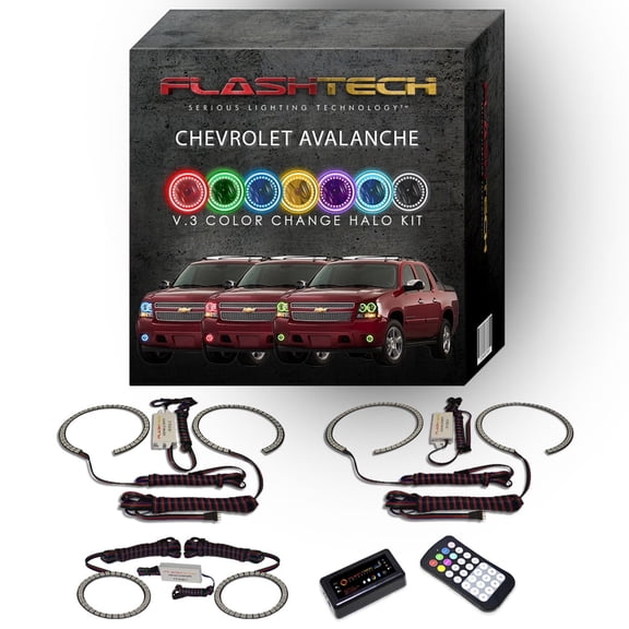Flashtech RGB Halo kit & Bluetooth app for 07-13 Chevy Avalanche Headlight & Fog Lights