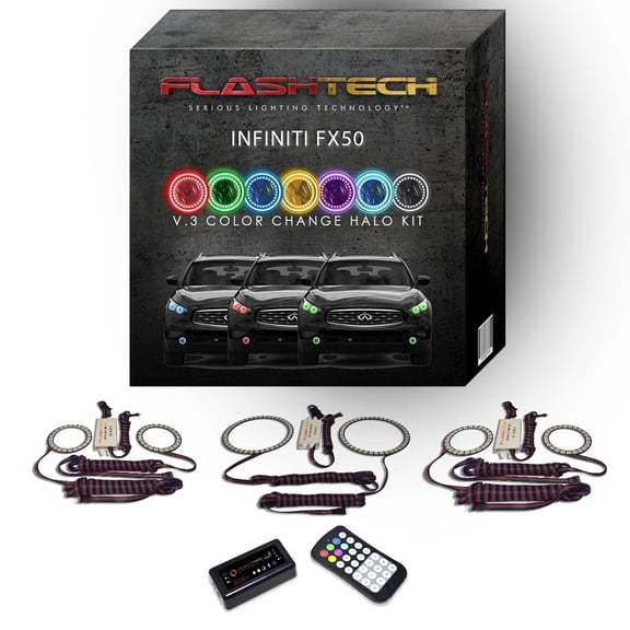 Flashtech RGB LED Halo kit & Bluetooth app for 09-12 Infiniti FX50 Headlight & Fog Lights