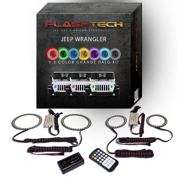 Flashtech RGB LED Halo kit & Bluetooth app for 18-19 Jeep Wrangler Headlight & Fog Lights
