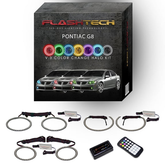 Flashtech RGB LED Halo kit & Bluetooth app for 2008-2009 Pontiac G8 Headlight & Fog Lights