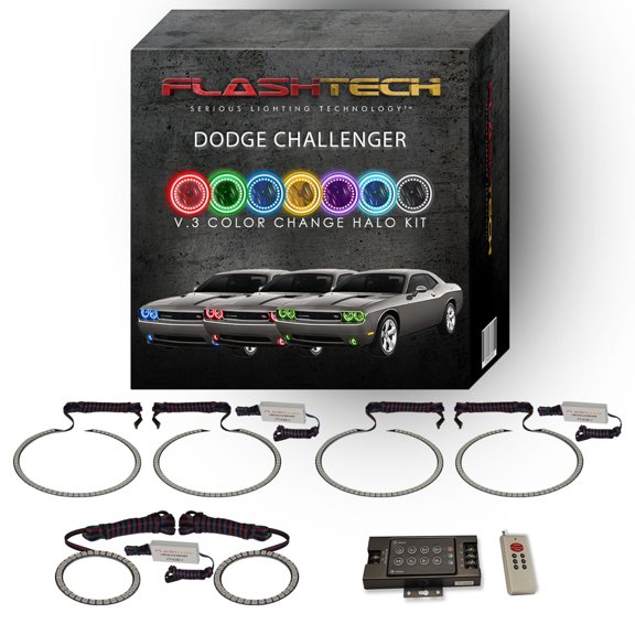 Flashtech RGB LED Halo kit & RF Remote for 08-13 Dodge Challenger Headlight & Fog Lights