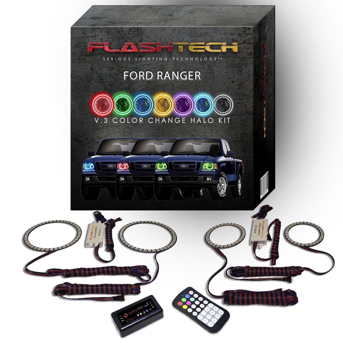 Flashtech RGB Multi Color Bluetooth LED Halo Ring kit for 2001-2011 ...