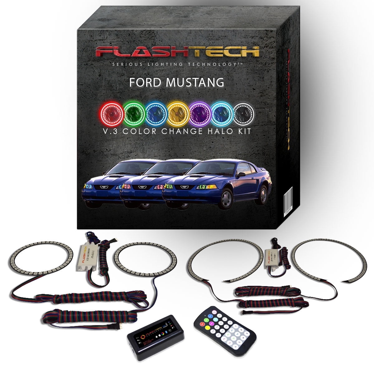 Flashtech RGB Multi Color Bluetooth LED Halo kit for 1999-2004 Ford ...