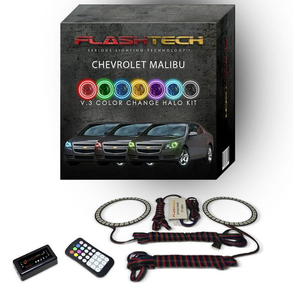 Flashtech RGB Multi Color Bluetooth LED Halo kit for 2008-2012 Chevrolet Malibu Headlights