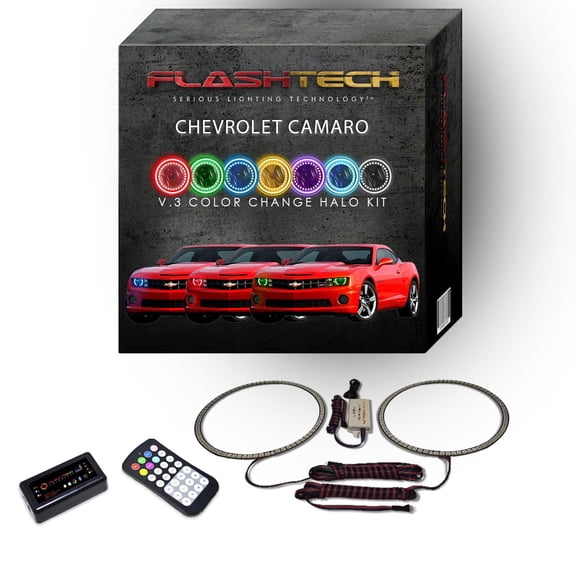 Flashtech RGB Multi Color Bluetooth LED Halo kit for 2010-2013 Chevrolet Camaro Headlights