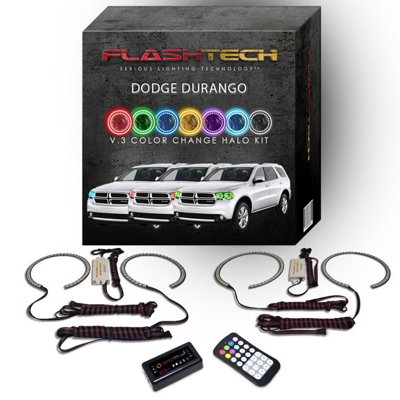 Flashtech RGB Multi Color Bluetooth LED Halo kit for 2011-2013 Dodge Durango Headlights