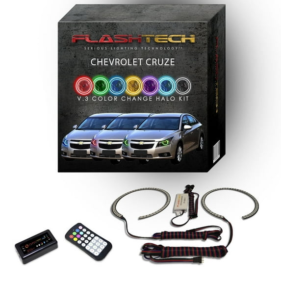 Flashtech RGB Multi Color Bluetooth LED Halo kit for 2011-2015 Chevrolet Cruze Headlights