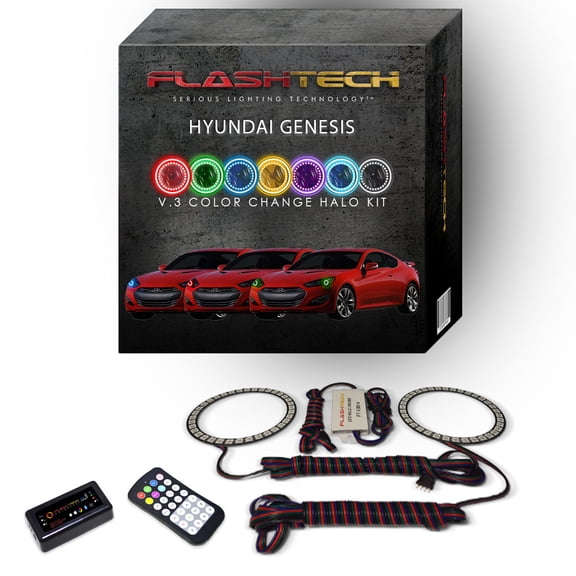 Flashtech RGB Multi Color Bluetooth LED Halo kit for 2013-2016 Hyundai Genesis Headlights