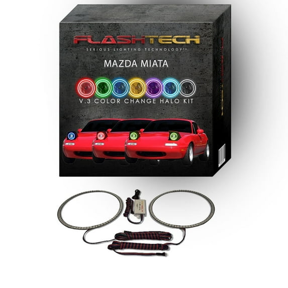 Flashtech RGB Multi Color Changing LED Halo Ring kit for 1990-1997 Mazda Miata Headlights
