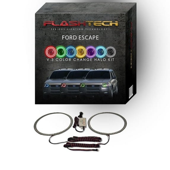 Flashtech RGB Multi Color Changing LED Halo Ring kit for 2001-2004 Ford Escape Headlights