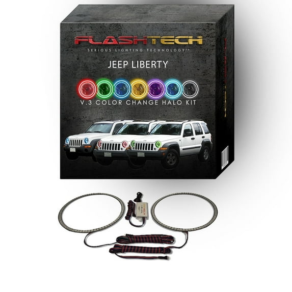 Flashtech RGB Multi Color Changing LED Halo Ring kit for 2002-2007 Jeep Liberty Headlights