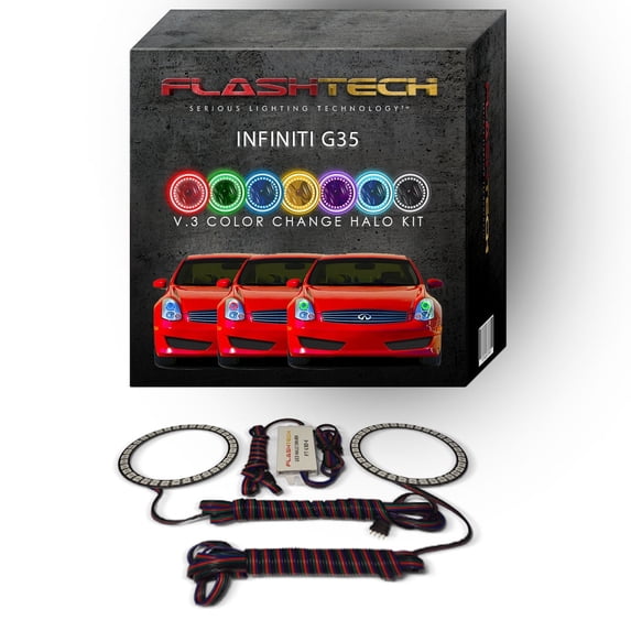 Flashtech RGB Multi Color Changing LED Halo Ring kit for 2006-2008 Infiniti G35 Headlights