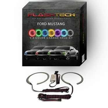 Flashtech RGB Multi Color Changing LED Halo Ring kit for 2010-2013 Ford Mustang Headlights