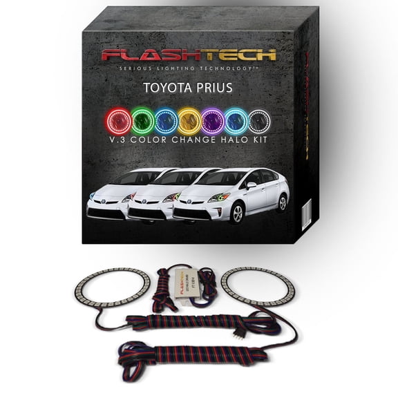 Flashtech RGB Multi Color Changing LED Halo Ring kit for 2010-2015 Toyota Prius Headlights
